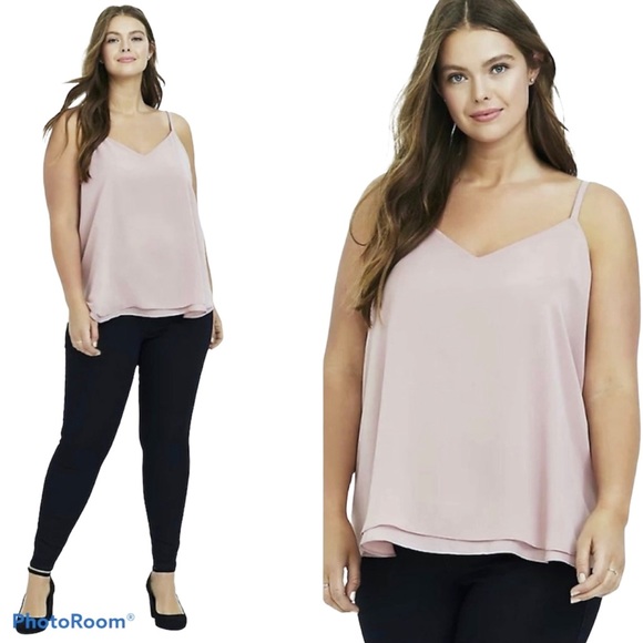 torrid Tops - Torrid Sophie Chiffon Taupe Double Swing Tank 2X